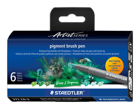 Staedtler Brush pen Pigment Arts ass grøn/turkis (6) – Penselpenne (billede 1)