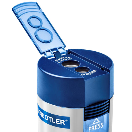 Staedtler Blyantspidser m/holder dobbelt sølv/blå (billede 2)