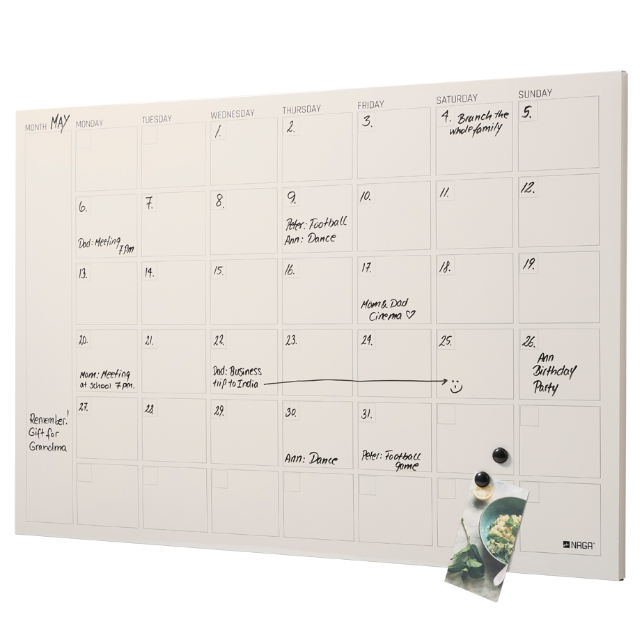 Magnetisk Stål Månedstavle 90 x 60 cm - Beige Engelsk, Organiser Din Måned Effektivt