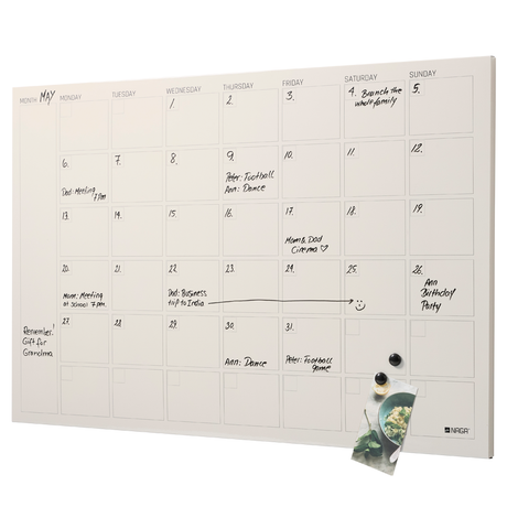 Magnetisk Stål Månedstavle 90 x 60 cm - Beige Engelsk, Organiser Din Måned Effektivt