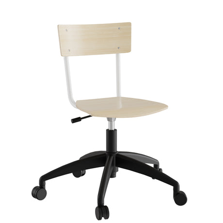 Stol Strong 113, birk laminat med hvidt stel og hjul