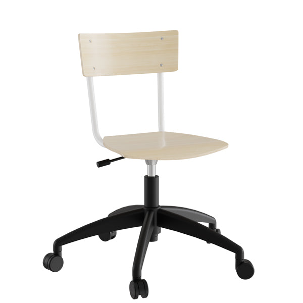 Stol Strong 113, birk laminat med hvidt stel og hjul – image 1