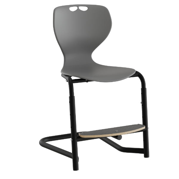 Stol Tarris, grå sæde med sorte ben og fodplade – image 1