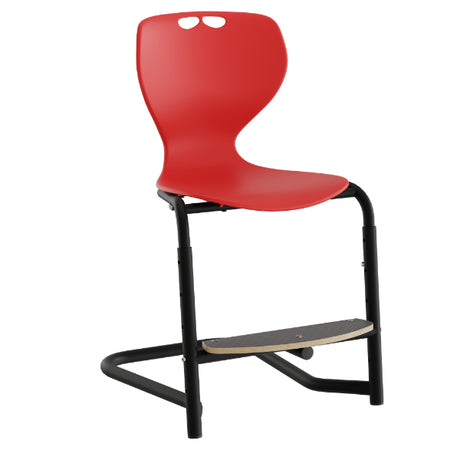 Stol Tarris, rød sæde med sorte ben og fodplade