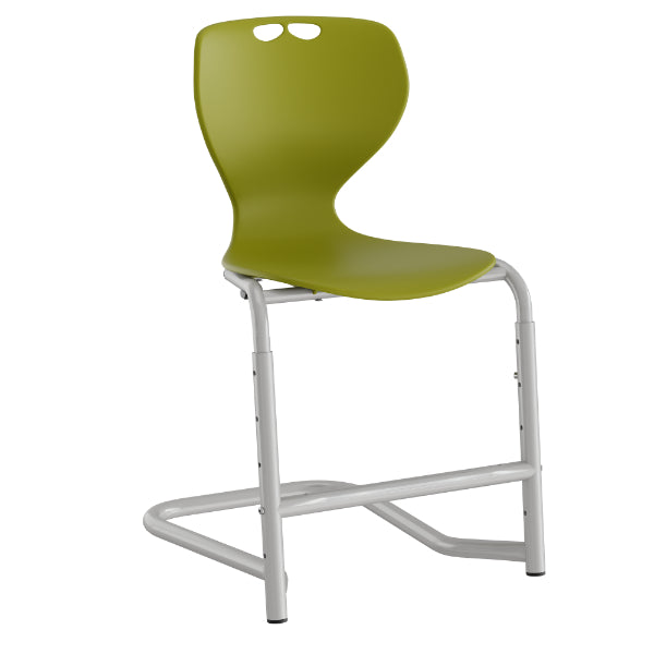 Stol Tarris, oliven sæde med alugrå ben og fodstøtte