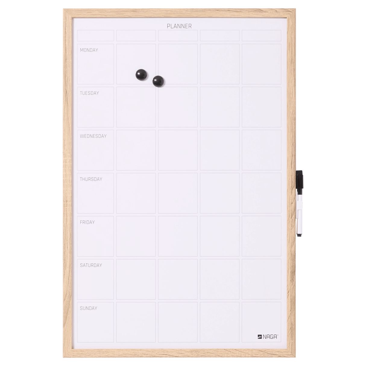 Naga A/S 40 x 60 cm. Whiteboard ugetavle med træramme Engelsk. – Planlægningstavler (billede 1)