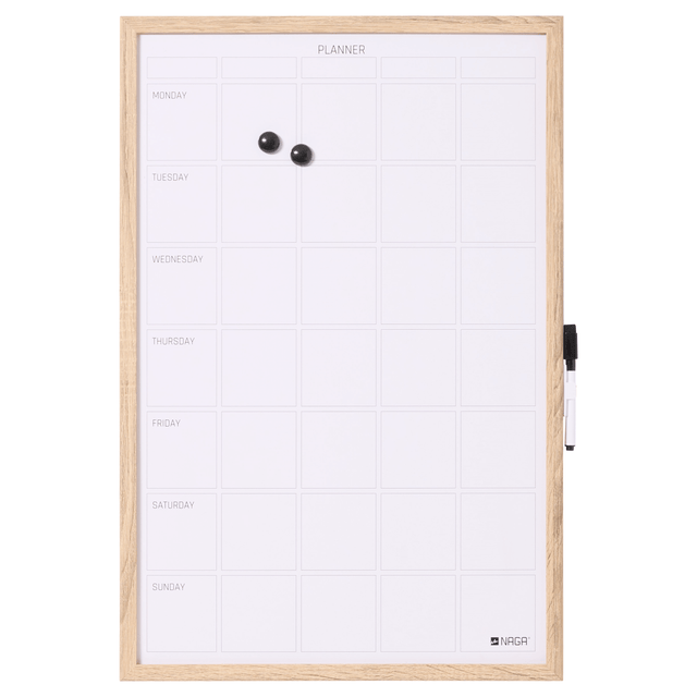 Naga A/S 40 x 60 cm. Whiteboard ugetavle med træramme Engelsk. – Planlægningstavler (billede 1)