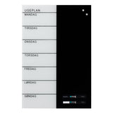 Sort og hvid ugeplan | 40 x 60 cm. Glas uge tavle Dansk  | Officely