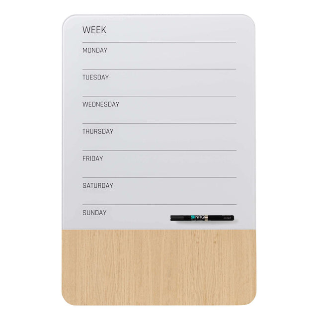 Glas og eg ugetavle | 40 x 60 cm. Glas/Egefiner Magnetisk uge tavle Engelsk  | Officely