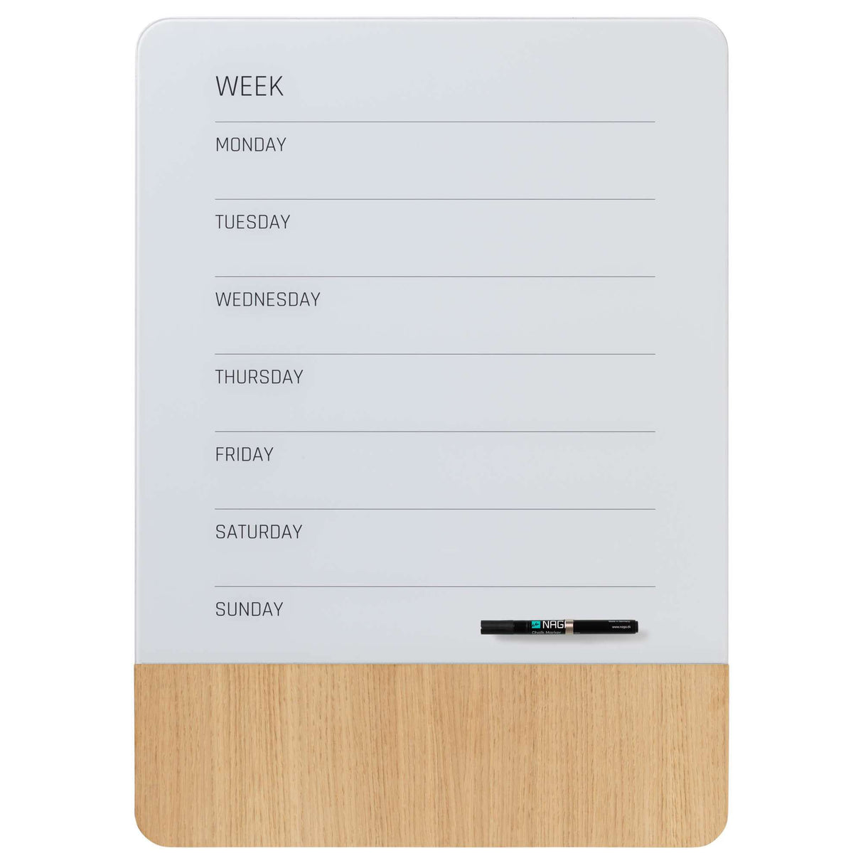 Uge glas tavle 50 x 70 | 50 x 70 cm. Glas/Egefiner Magnetisk uge tavle Engelsk  | Officely