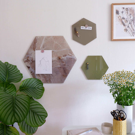 Hexagonal 21 cm | Hexagonal 21 cm. Urte grøn Magnetisk glastavle  | Officely