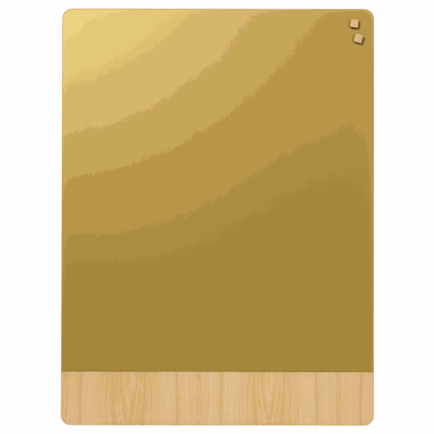 Guld og træ tavle | 90 x 120 cm. Mat glas guld/Egefiner Magnetisk tavle  | Officely