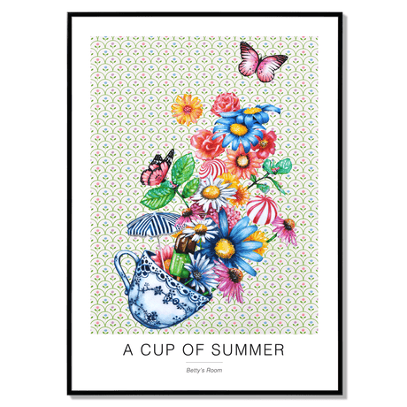 Poster a cup of summer bettys room 50x70cm sort frame 17117 17030.png