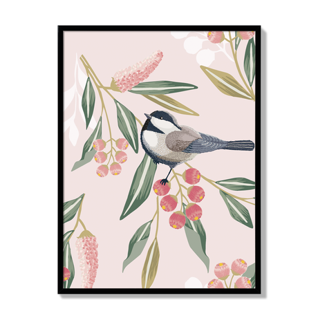 Poster birds and flowers rose 30x40cm black frame 17420 17027.png