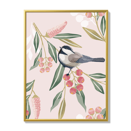 Poster birds and flowers rose 30x40cm gold frame 17420 17007.png