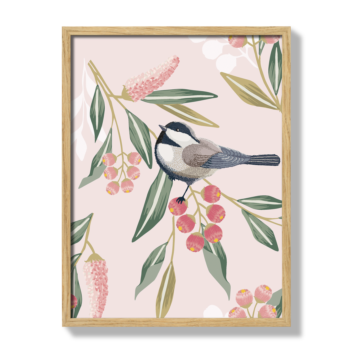 Poster birds and flowers rose 30x40cm oak frame 17420 17057.png