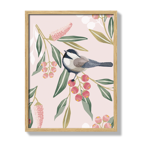 Poster birds and flowers rose 30x40cm oak frame 17420 17057.png