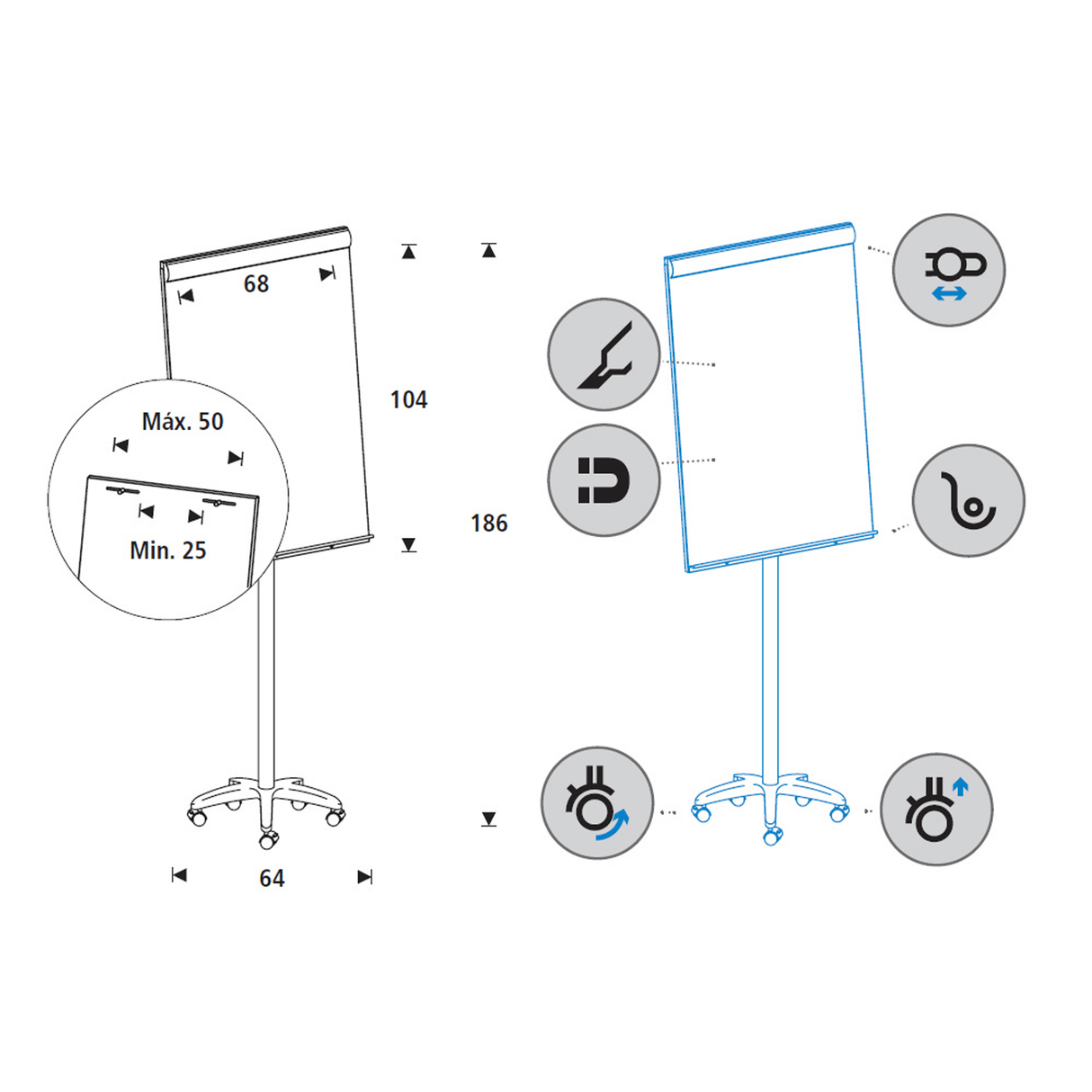 Rocada mobil flipchart whiteboard 14415 dimensions.png
