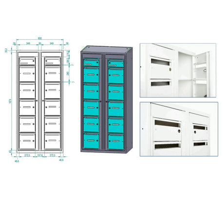 Postsorteringsskab 2x6 rum Grå dør D:400 mm – image 1