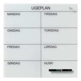 45 x 45 cm. Hvid. Glas uge tavle Dansk